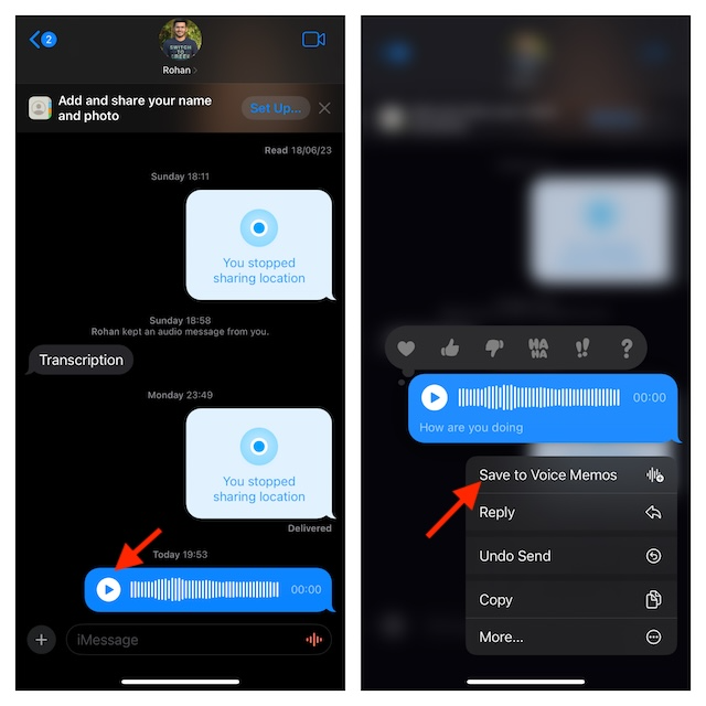 Save audio messages to voice memos