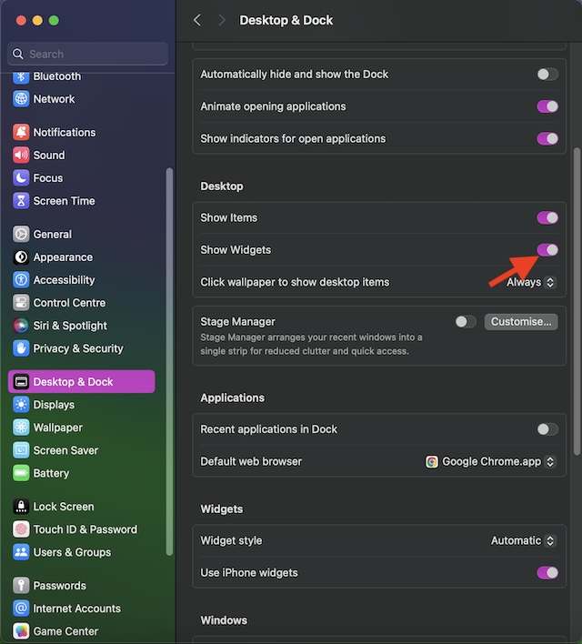 Show widgets on Mac desktop