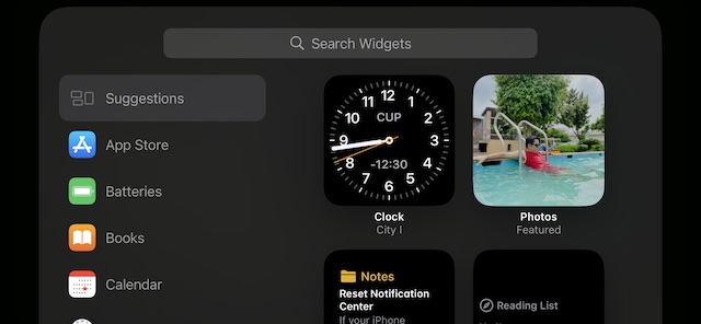 Search for widgets in Standby mode