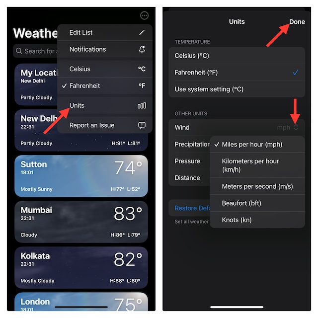 Change Measurement Units in the Weather App in iOS 17 on iPhone