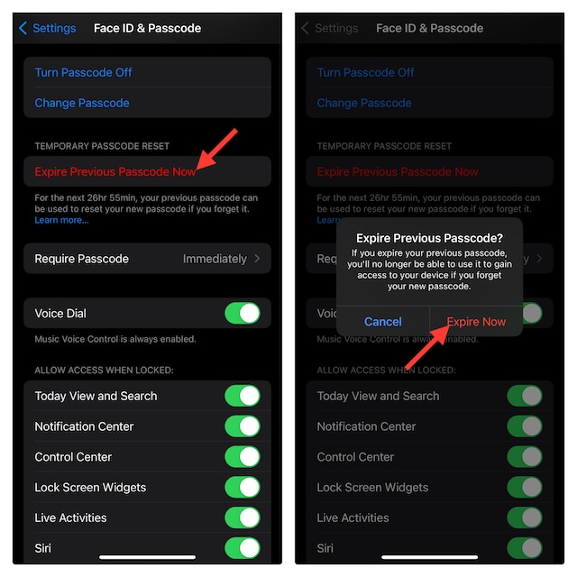 Expire previous passcode on iPhone and iPad