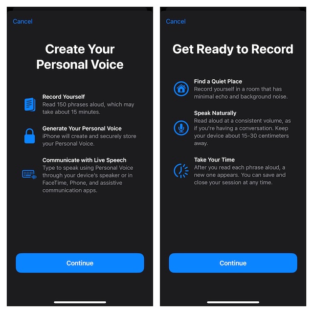 personal voice on iPhone