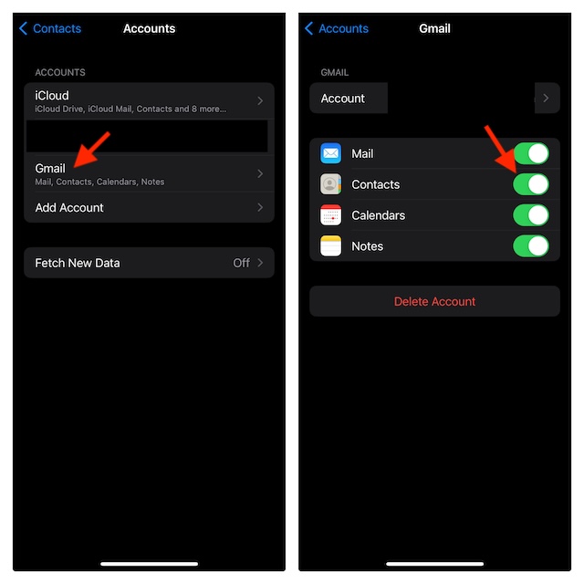 Disable or Enable contacts syncing with Third Party account