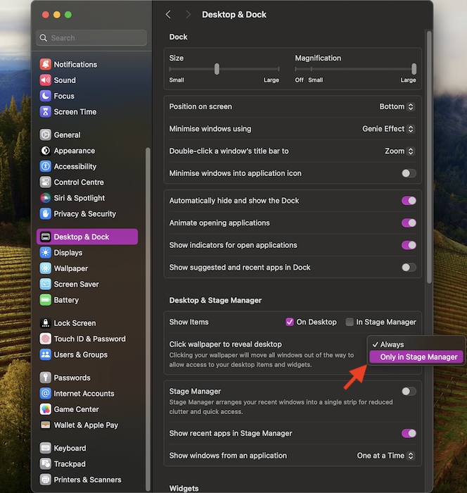 Disable click wallpaper to show desktop on Mac