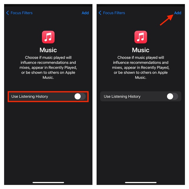 Turn off Apple Music listening history using Focus Filter
