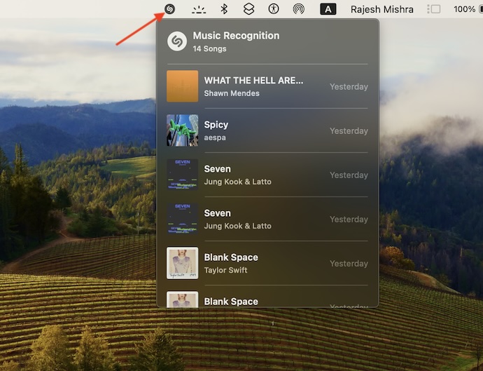 Shazam Music From Your Macs Menu Bar in macOS Sonoma