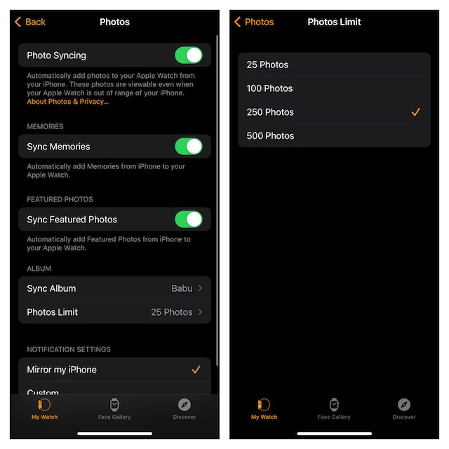 Set photo limit for Apple Watch