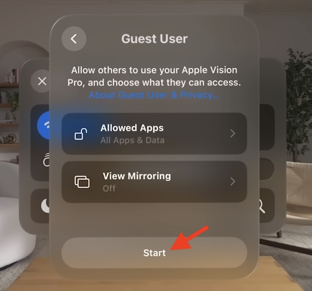 Start the guest mode on Vision Pro