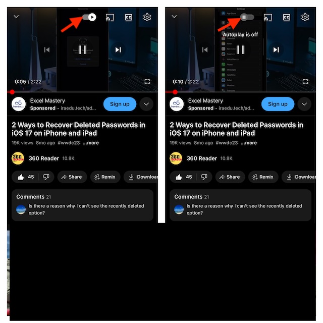 Turn off YouTube autoplay on iPhone and Android