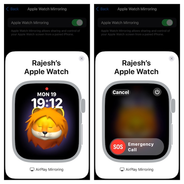 Use Apple Watch Mirroring on iPhone