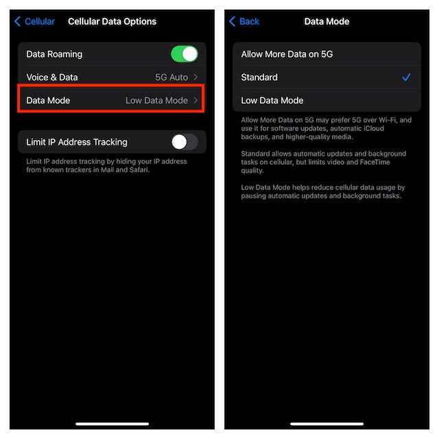 Disable low data on your iPhone