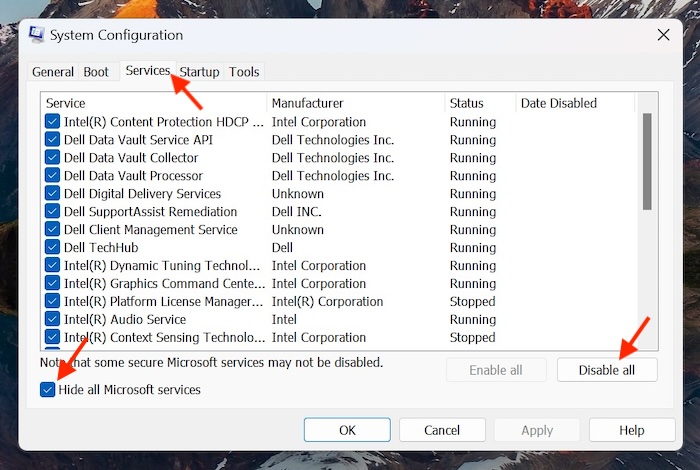 Hide all Microsoft services on Windows computer