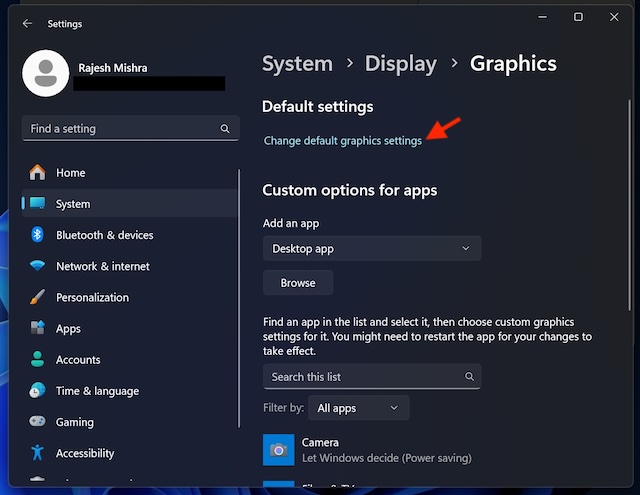 Change default graphics setting on Windows