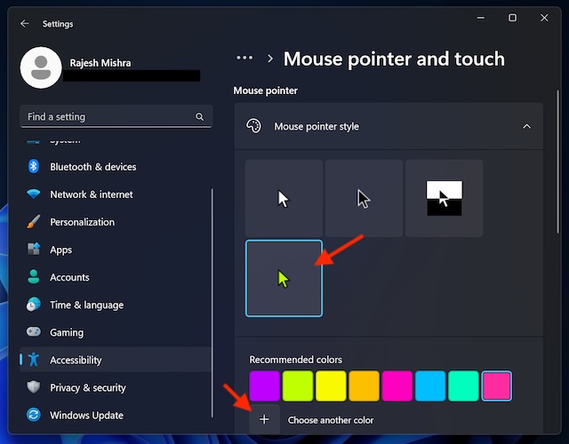 Change the color of mouse pointer on Windows