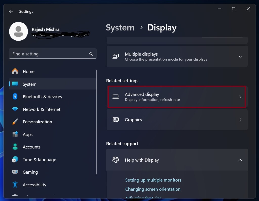 Choose Advanced settings in Windows