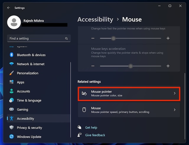 Choose mouse pointer option on Windows 1