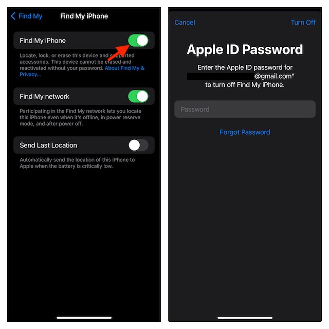 Disable Find My iPhone or iPad