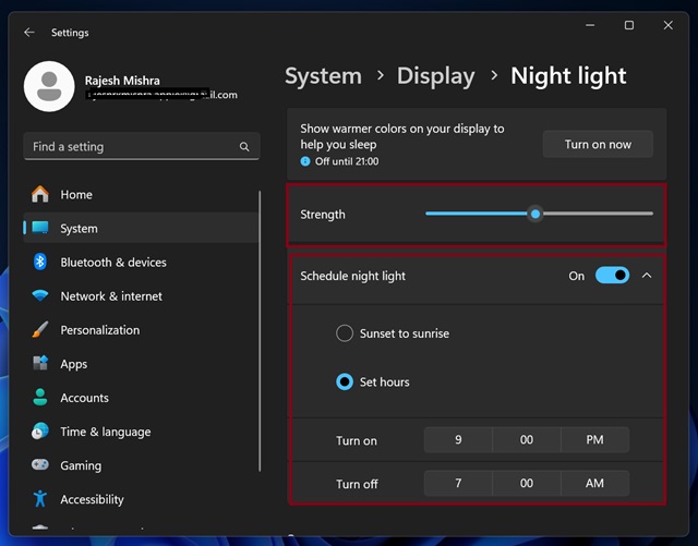 Enable and customize Night Light on Windows 11
