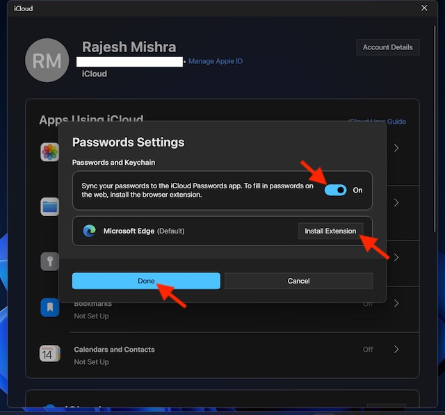 Set up iCloud passwords on Windows