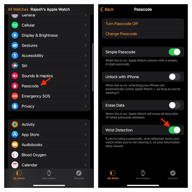 Enable wrist detection on Apple Watch