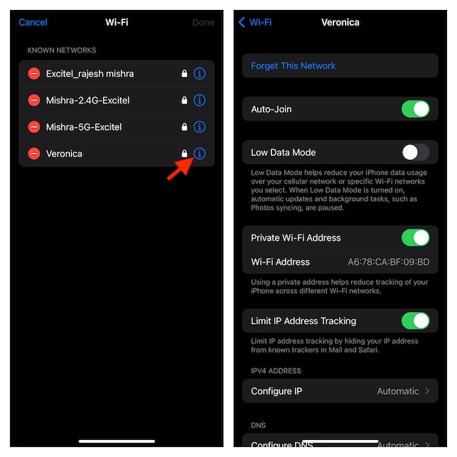 Manage known WiFi networks on iPhone