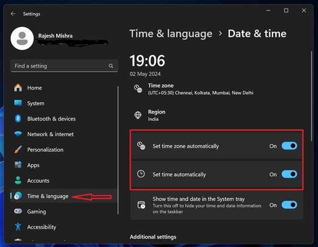 set date and time on Windows