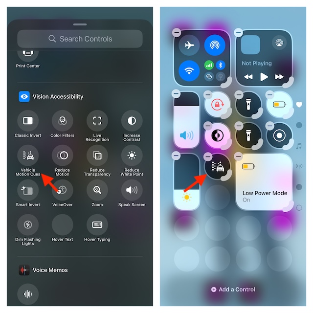 Add vehicle motion cues to the iPhone Control Center