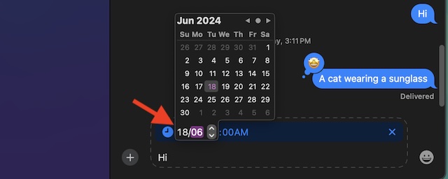 Customize the date and time of your message before scheduling on Mac