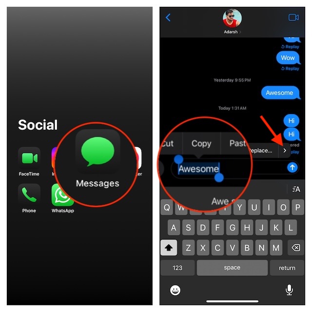 Now type a message in Apple Messages app