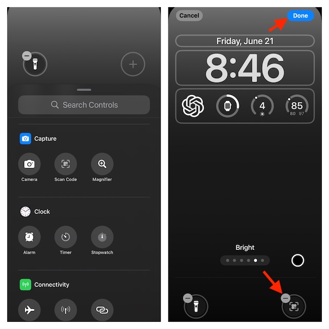 Remove a quick action button in iOS 18