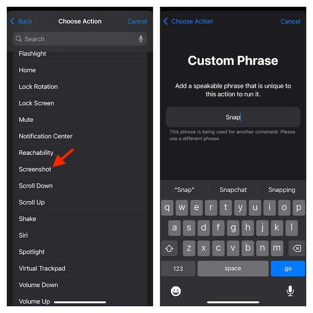 Set up screenshot vocal shortcut on iPhone in iOS 18