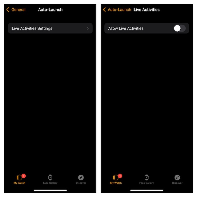 Turn off Live Activities on Apple Watch